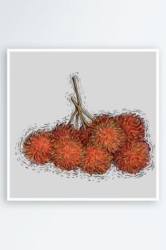 卡通手绘热带水果红毛丹插画PNG素材