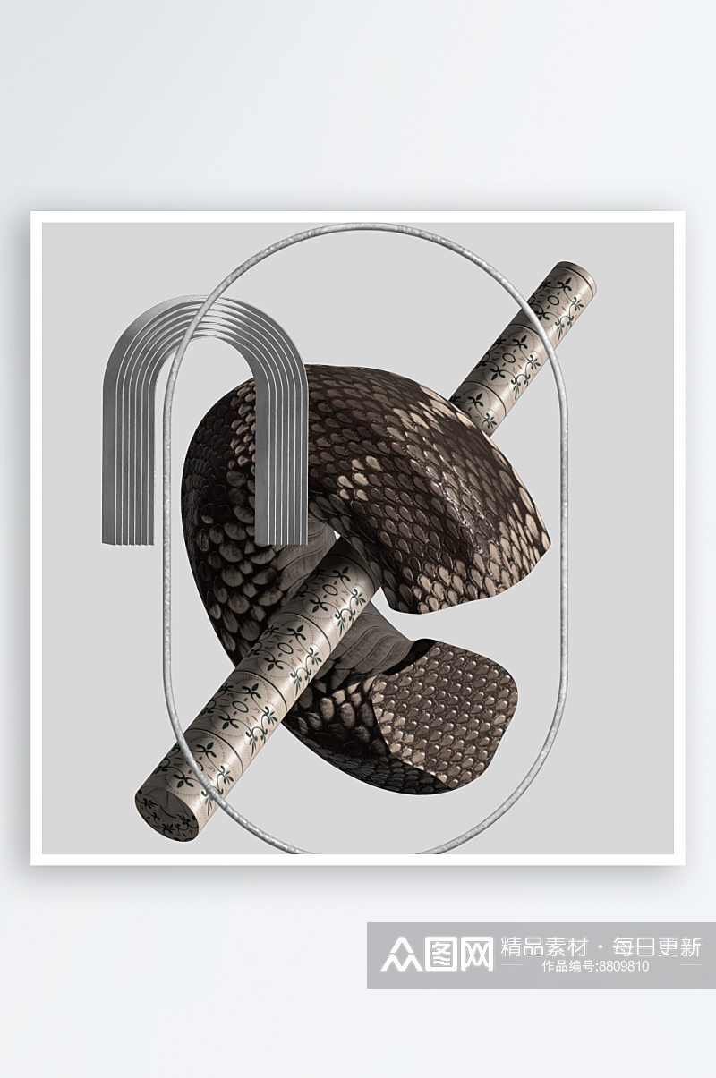 现代3D抽象艺术Y2K金属立体几何png素材