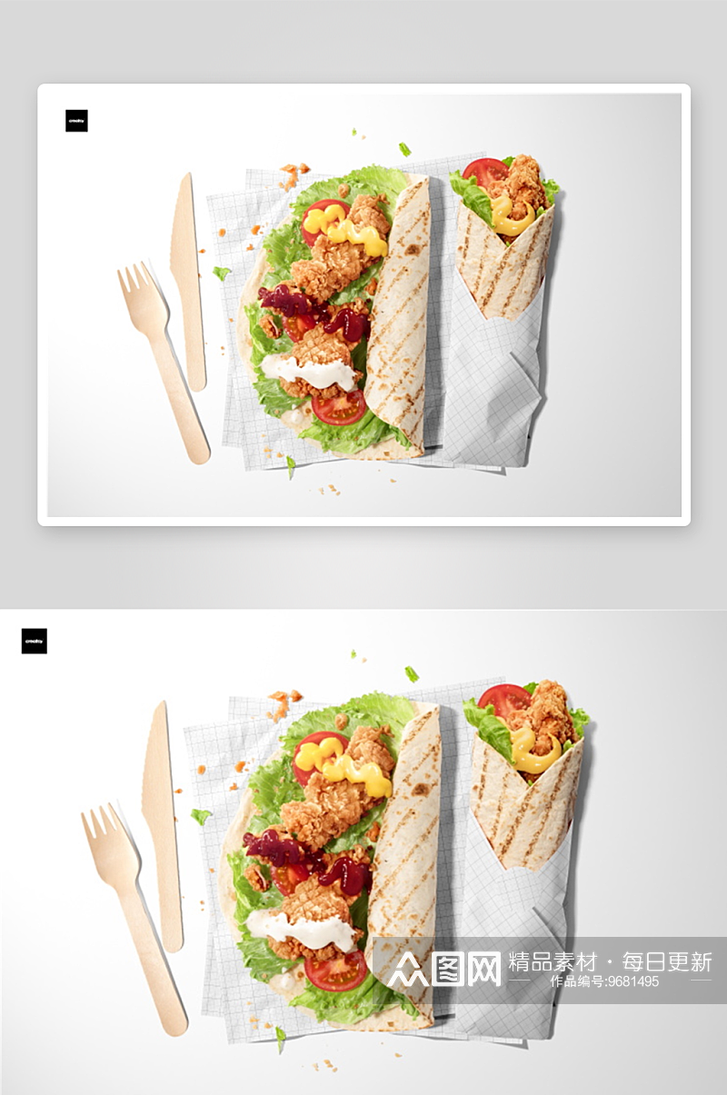快餐食品热狗汉堡肉卷糕点安全包装纸样机素材