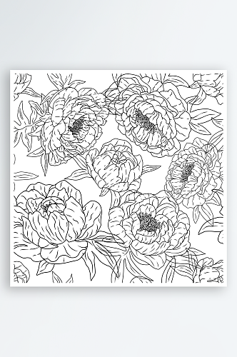 植物花卉线描花纹底纹背景AI