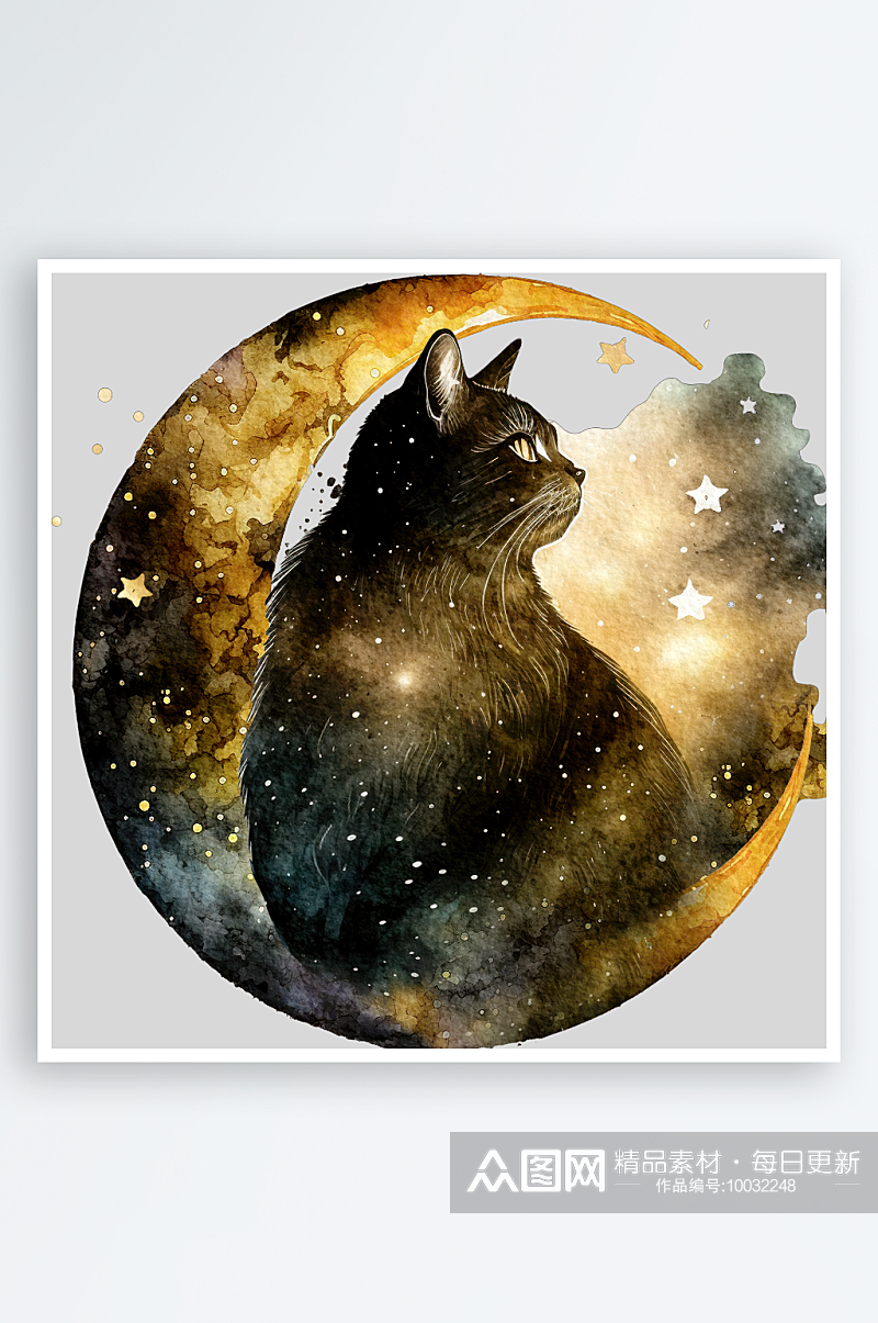 神秘魔法猫猫月亮星星手绘png免扣素材素材