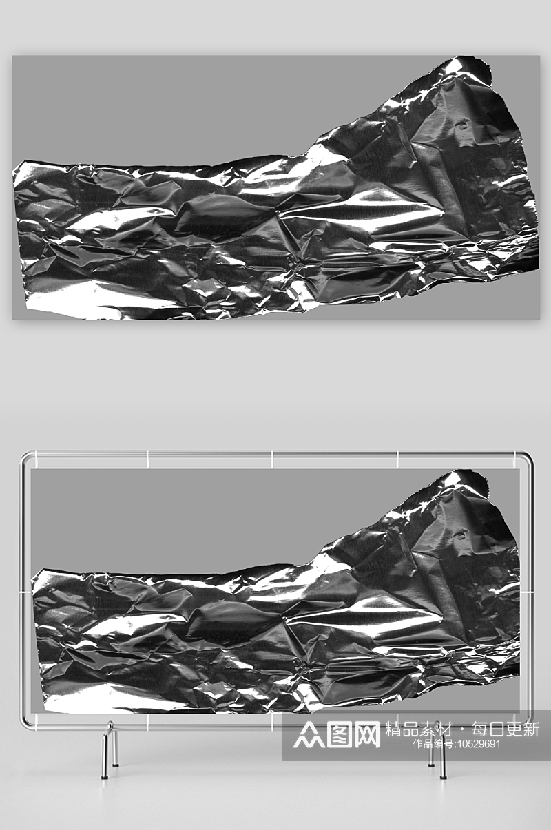 银色科幻金属铝箔褶皱肌理海报背景底纹素材素材