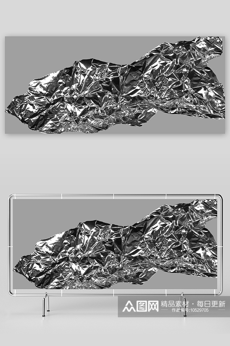 银色科幻金属铝箔褶皱肌理海报背景底纹素材素材