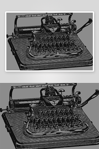 线描草图复古绘图用品打字机相机插画