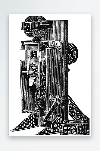 线描草图复古绘图用品打字机相机插画