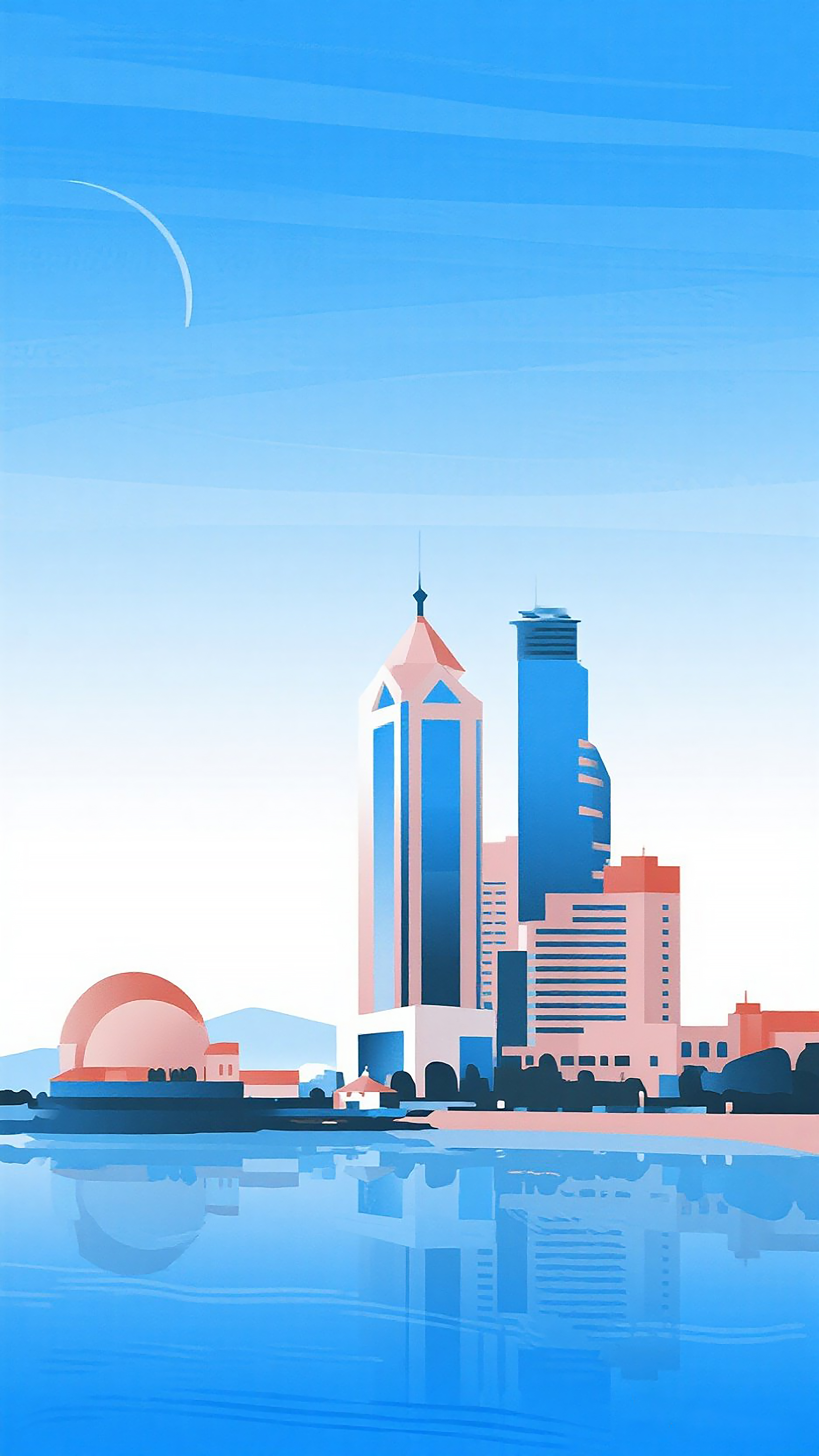 青岛地标建筑渐变插画素材