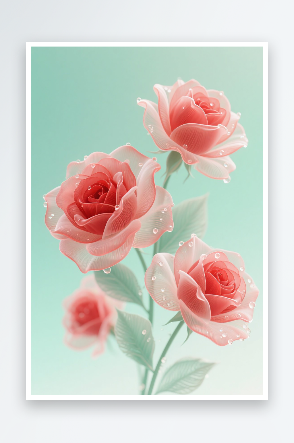 几朵红色月季花水珠概念设计插画素材