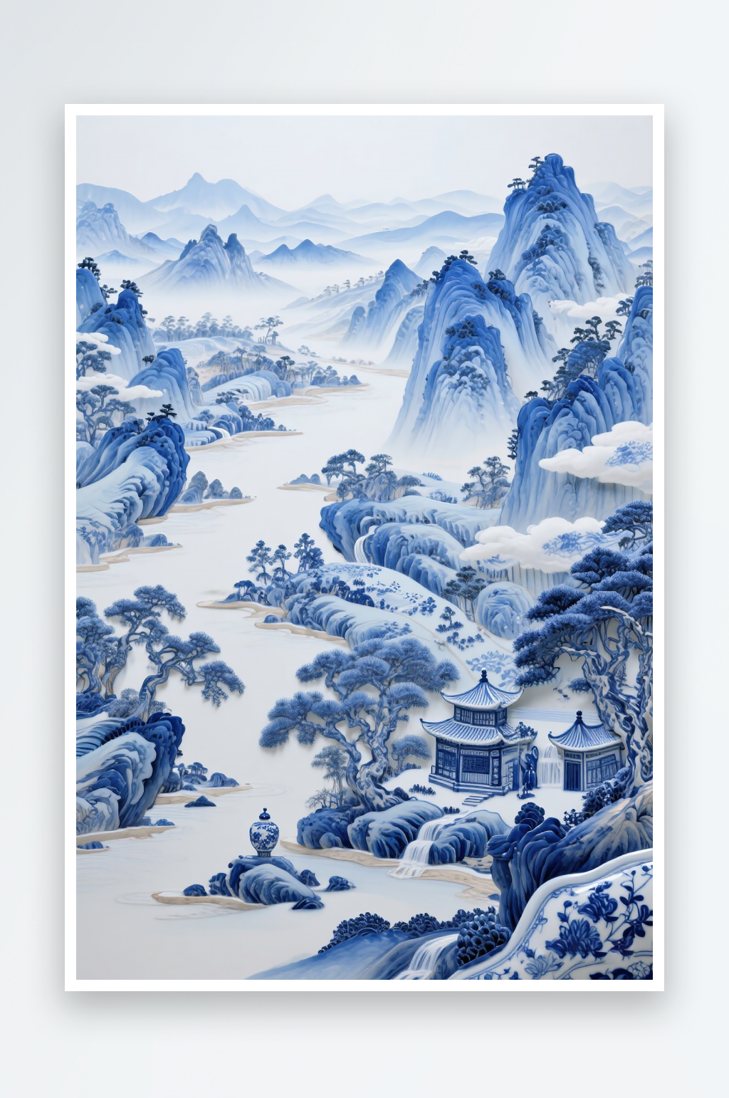 千里江山图绘画背景素材