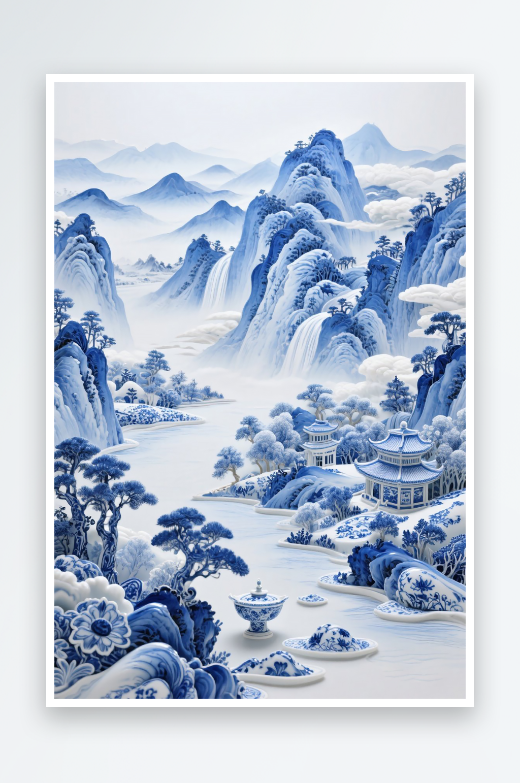 千里江山图绘画背景素材