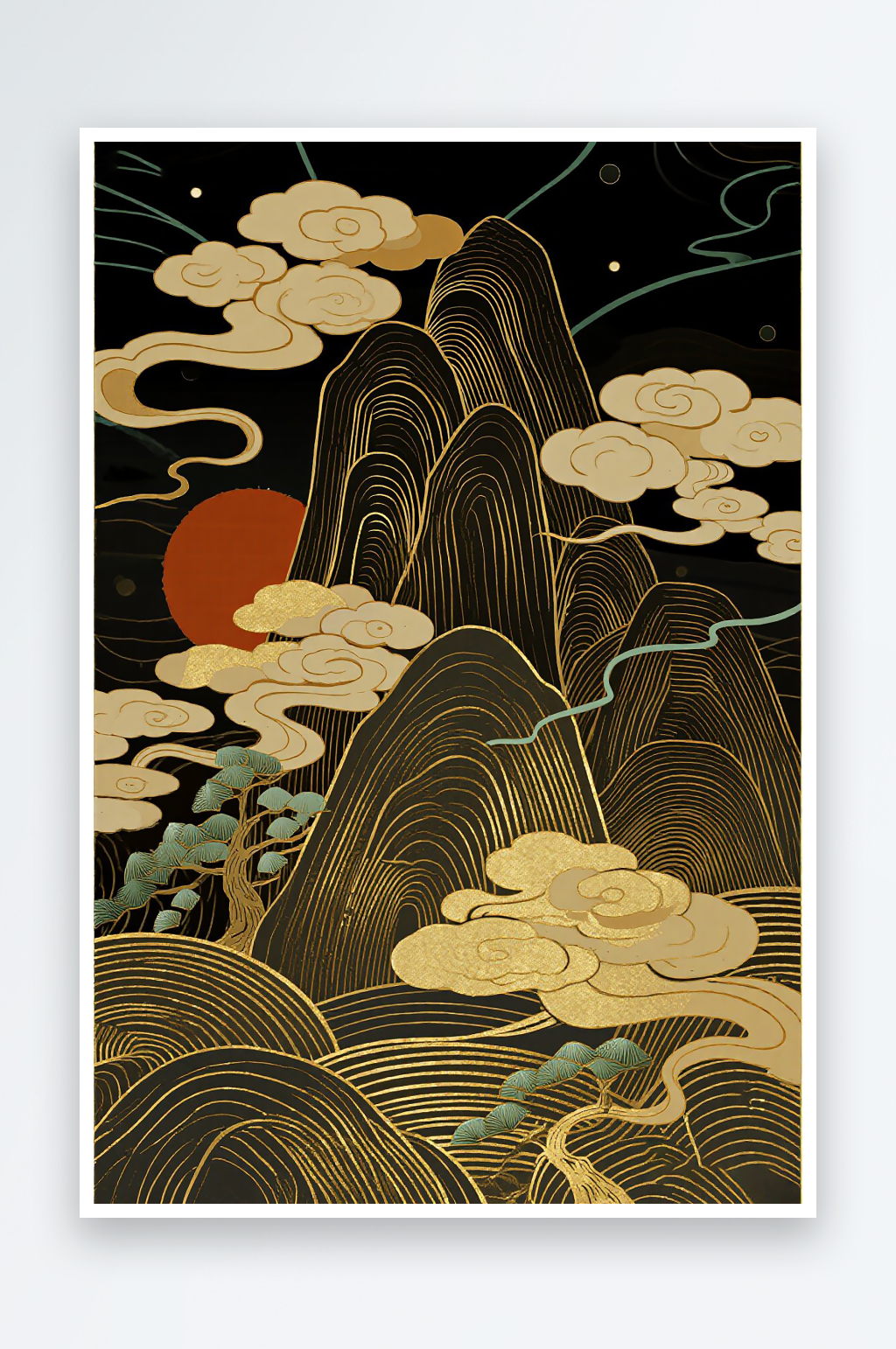 中國(guó)風(fēng)山紋底紋祥云素材