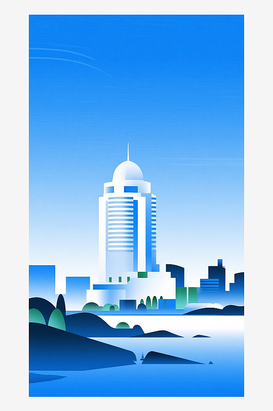 青岛地标建筑渐变插画