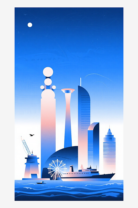 廈門地標(biāo)建筑漸變插畫