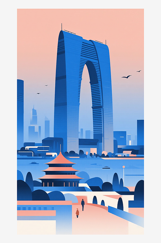 廈門地標(biāo)建筑漸變插畫