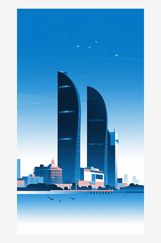 廈門地標(biāo)建筑漸變插畫