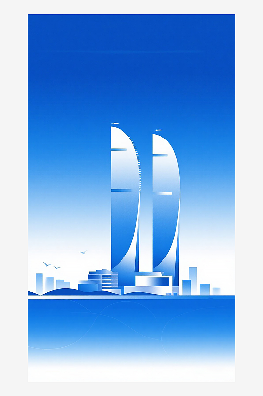 廈門地標(biāo)建筑漸變插畫