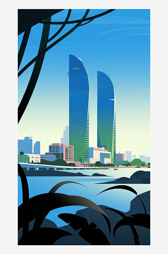 廈門地標(biāo)建筑漸變插畫
