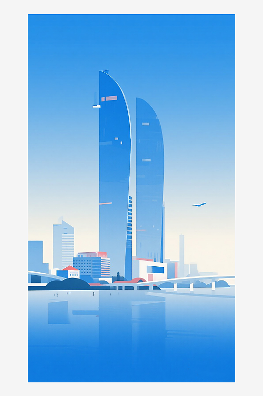廈門地標(biāo)建筑漸變插畫