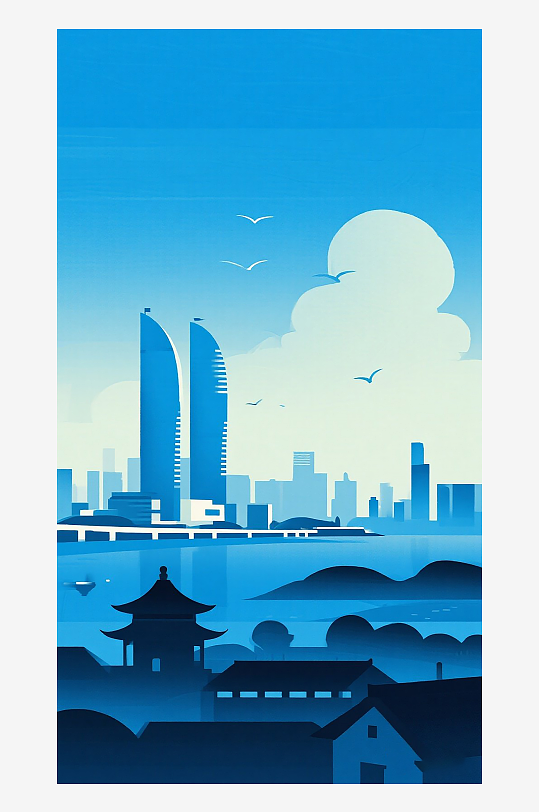 廈門(mén)地標(biāo)建筑漸變插畫(huà)