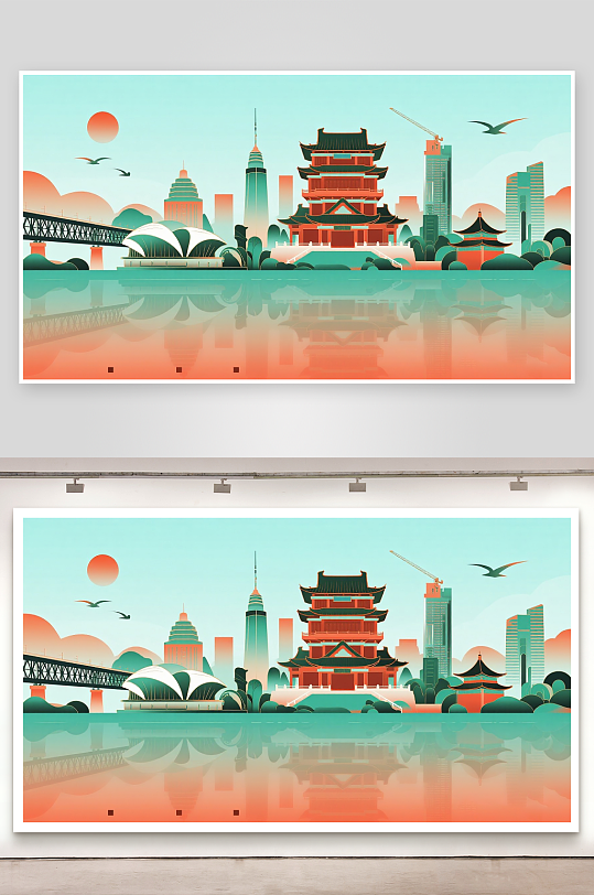 武汉城市地标插画