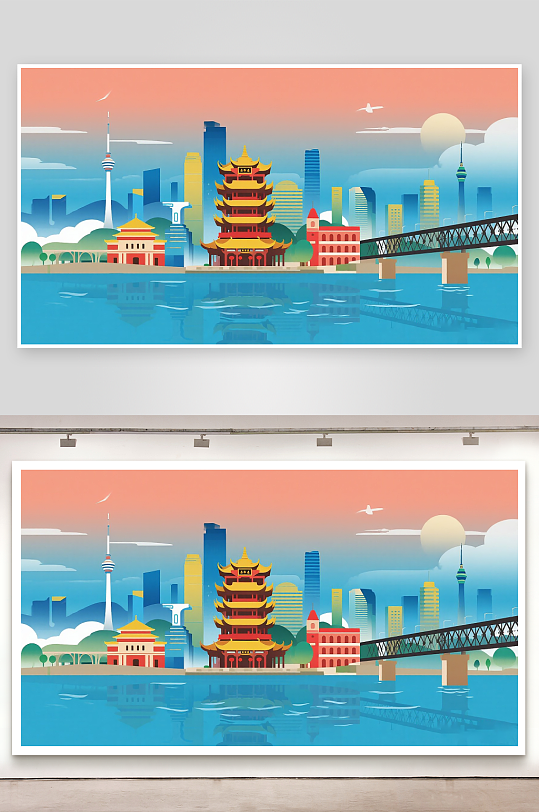 武汉城市地标插画
