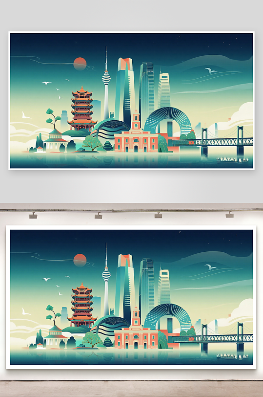 武汉城市地标插画