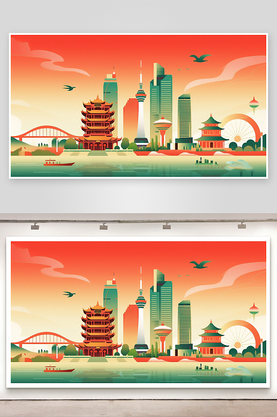 武汉城市地标插画