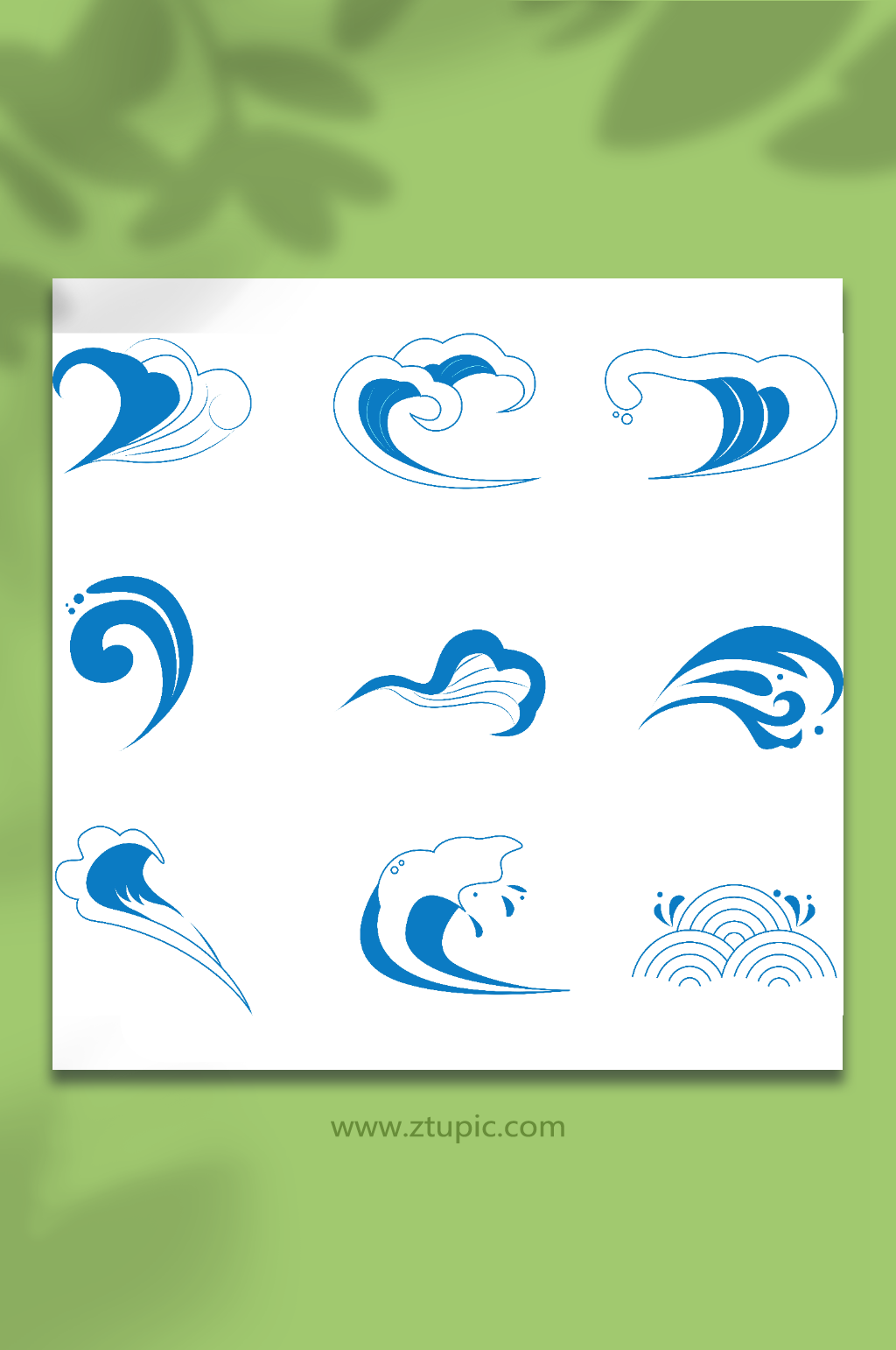 蓝色矢量浪花波浪插画元素素材
