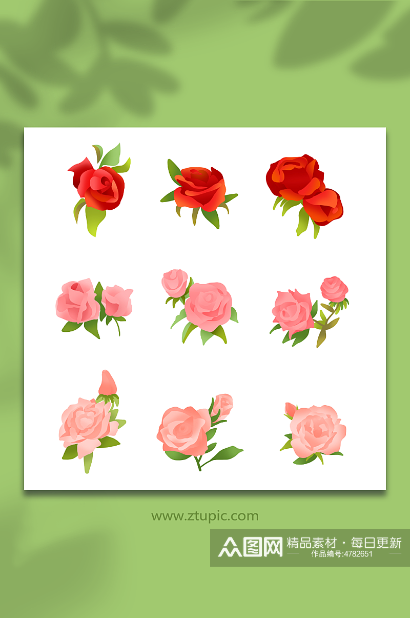 手绘风浪漫鲜花玫瑰花元素插画素材