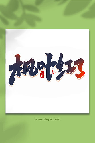 枫叶红了中国传统节日手写创意立秋艺术字