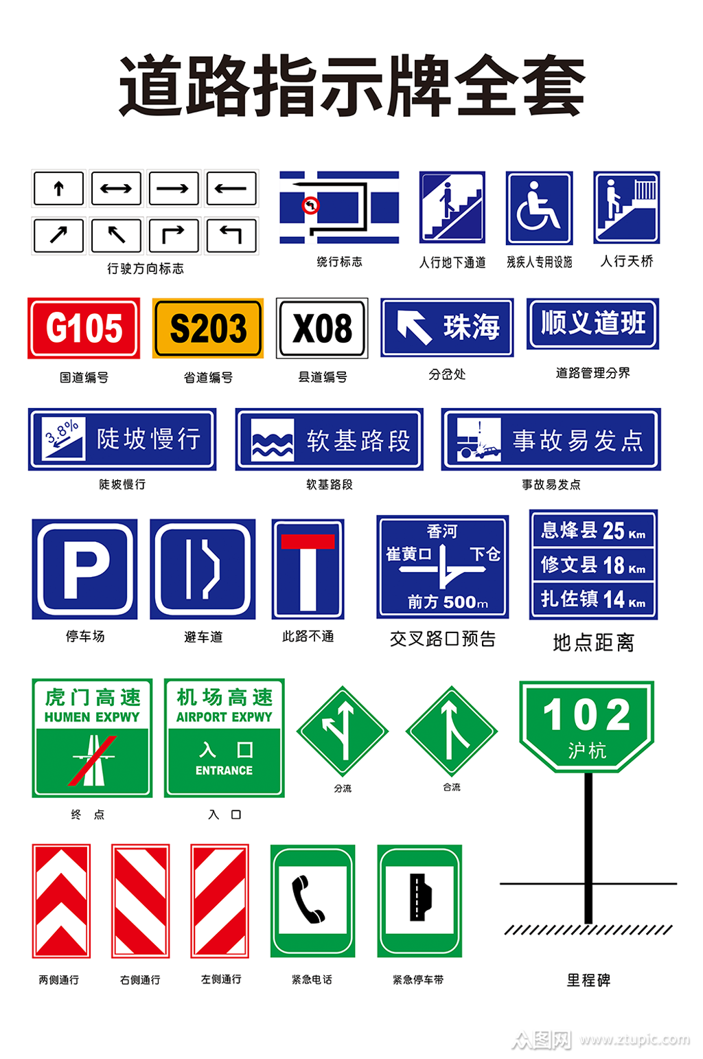 矢量道路指示牌全套模板下载-编号636422-众图网