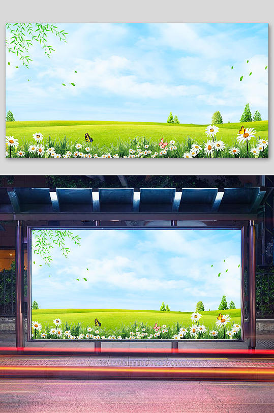 蓝天白云草地背景-众图网