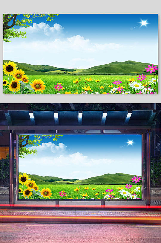 蓝天白云草地背景-众图网