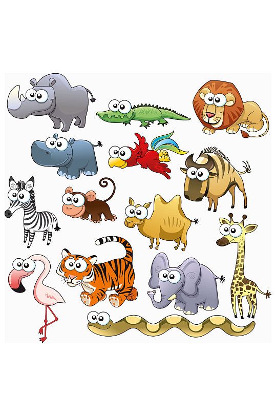 卡通动物犀牛河马老虎设计元素