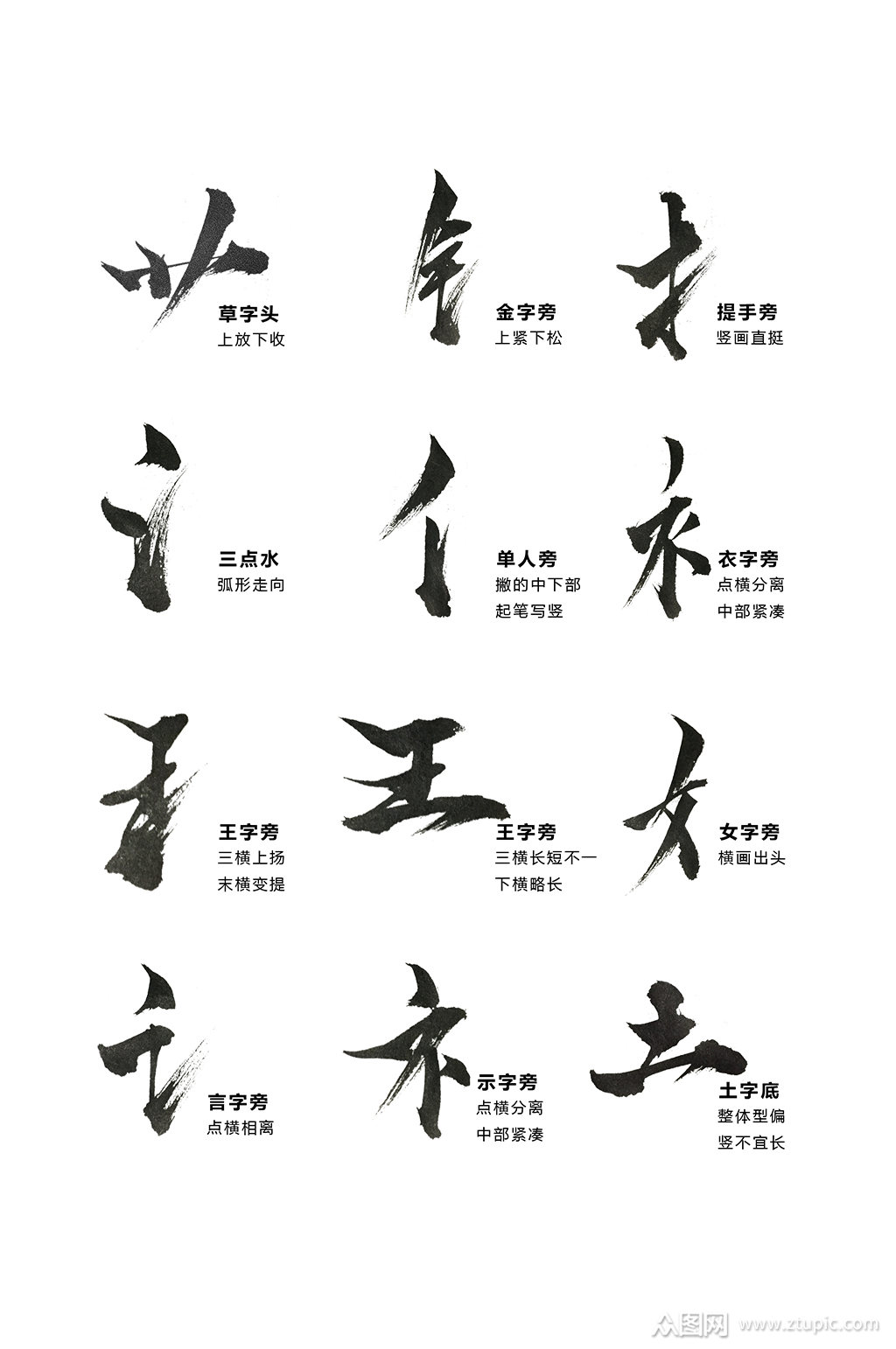 毛笔壁画偏旁部首设计元素