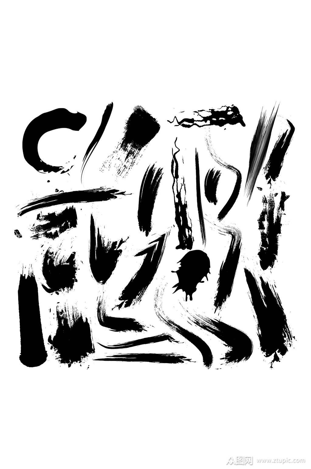 水墨笔刷笔触痕迹元素