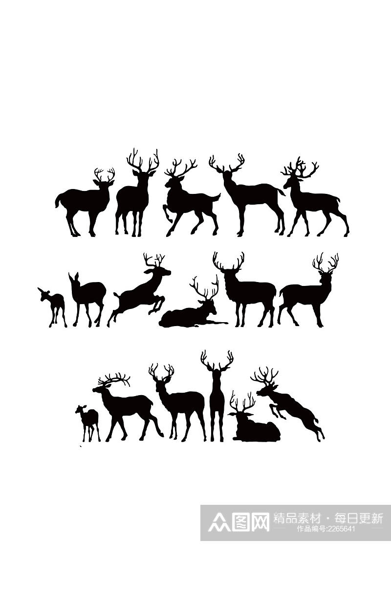 动物剪影鹿剪影元素设计素材