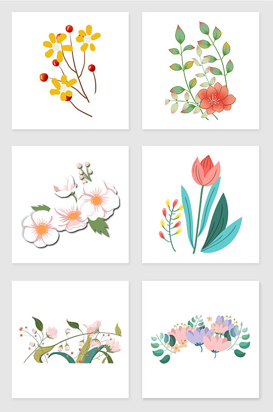 手绘卡通树叶花草素材
