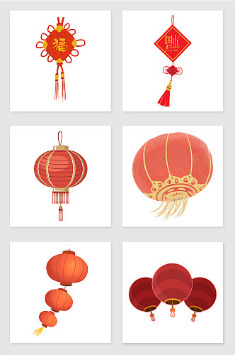 新年喜庆元素中国结灯笼素材
