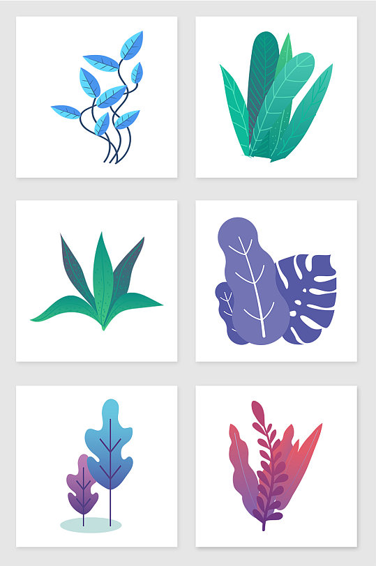 手绘卡通树叶花草素材