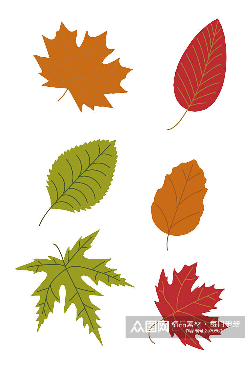 手绘卡通秋天树叶素材素材