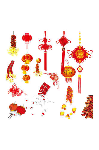 中国结灯笼鞭炮设计元素 灯笼矢量图