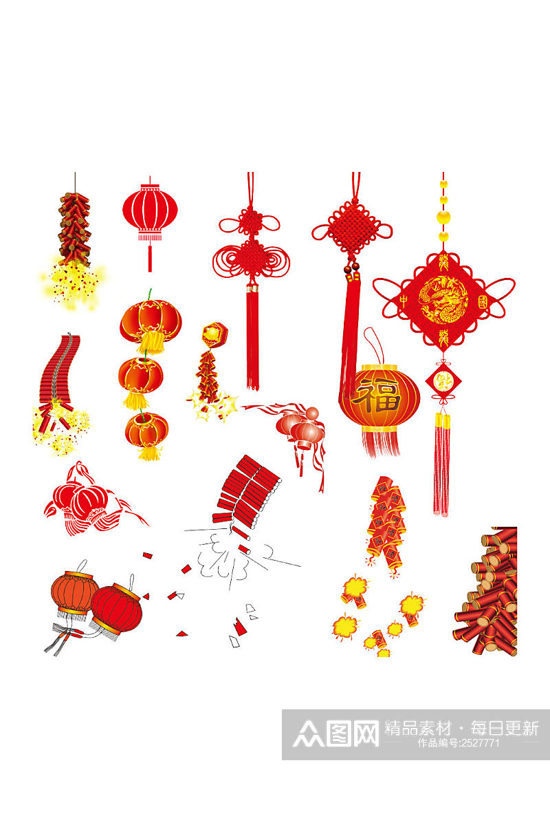 中国结灯笼鞭炮设计元素 灯笼矢量图素材