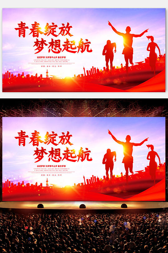 青春绽放梦想启航展板设计