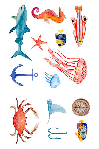 简约手绘海洋动物素材设计