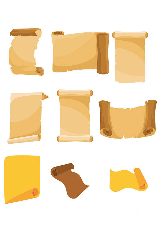 三卷外观牛皮纸羊皮纸纹理贴图图片立即下载中国仿古画轴古典牛皮纸