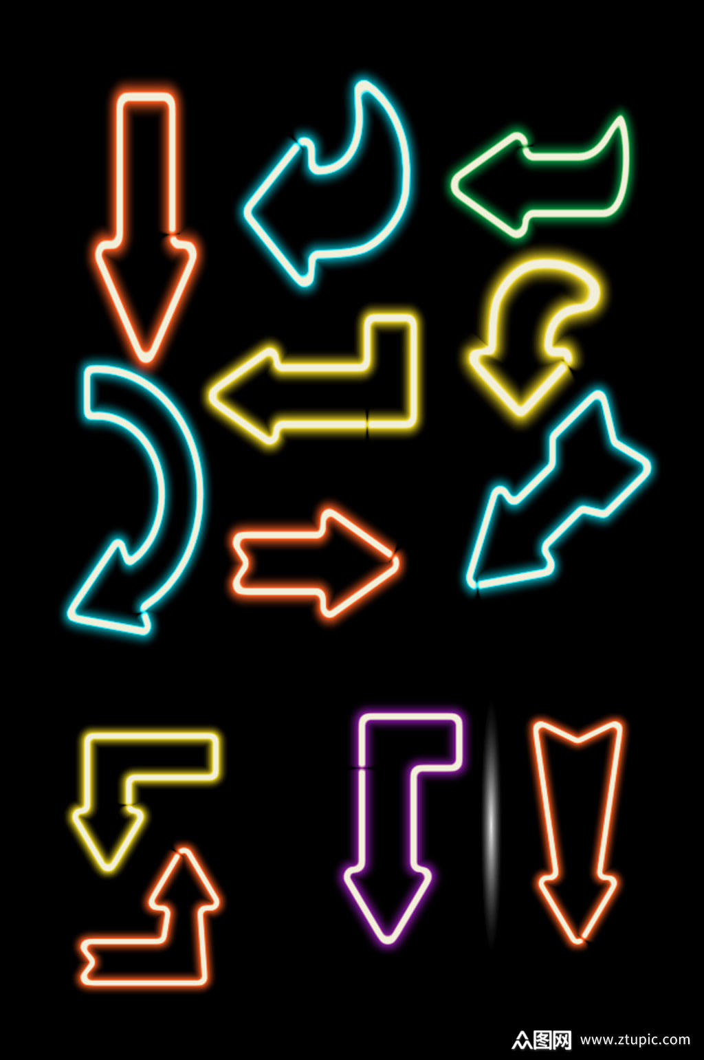 简约霓虹灯箭头方向素材设计素材