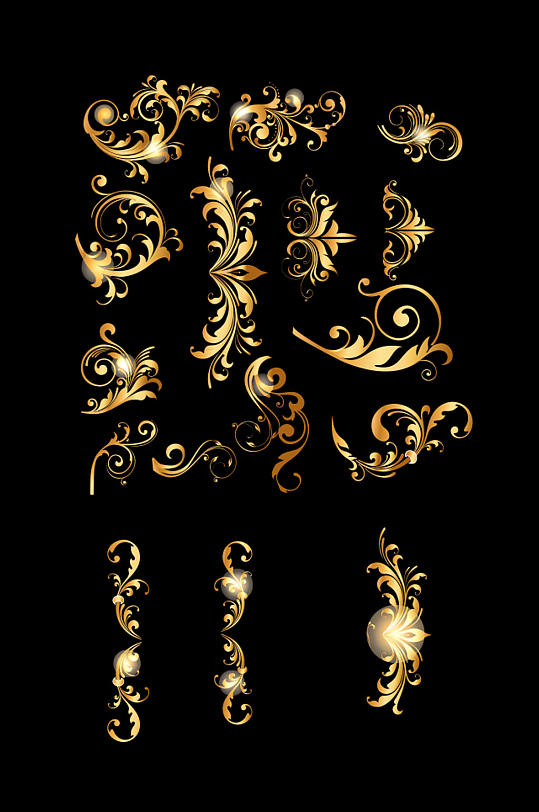 简约欧式金色复古花纹素材设计