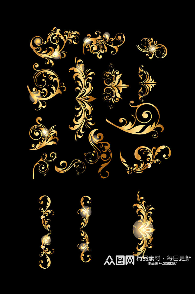 简约欧式金色复古花纹素材设计素材
