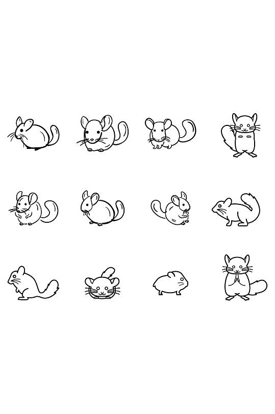 手绘线稿小动物老鼠素材设计