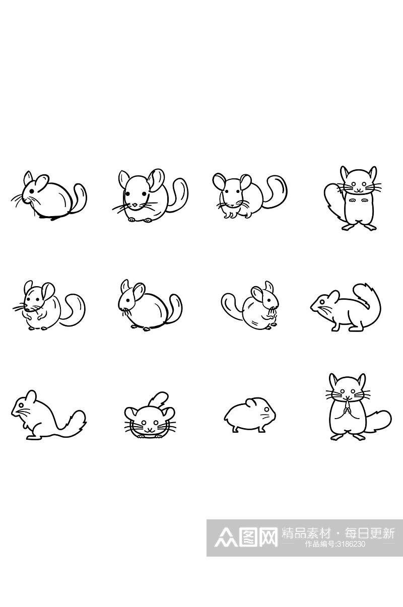 手绘线稿小动物老鼠素材设计素材